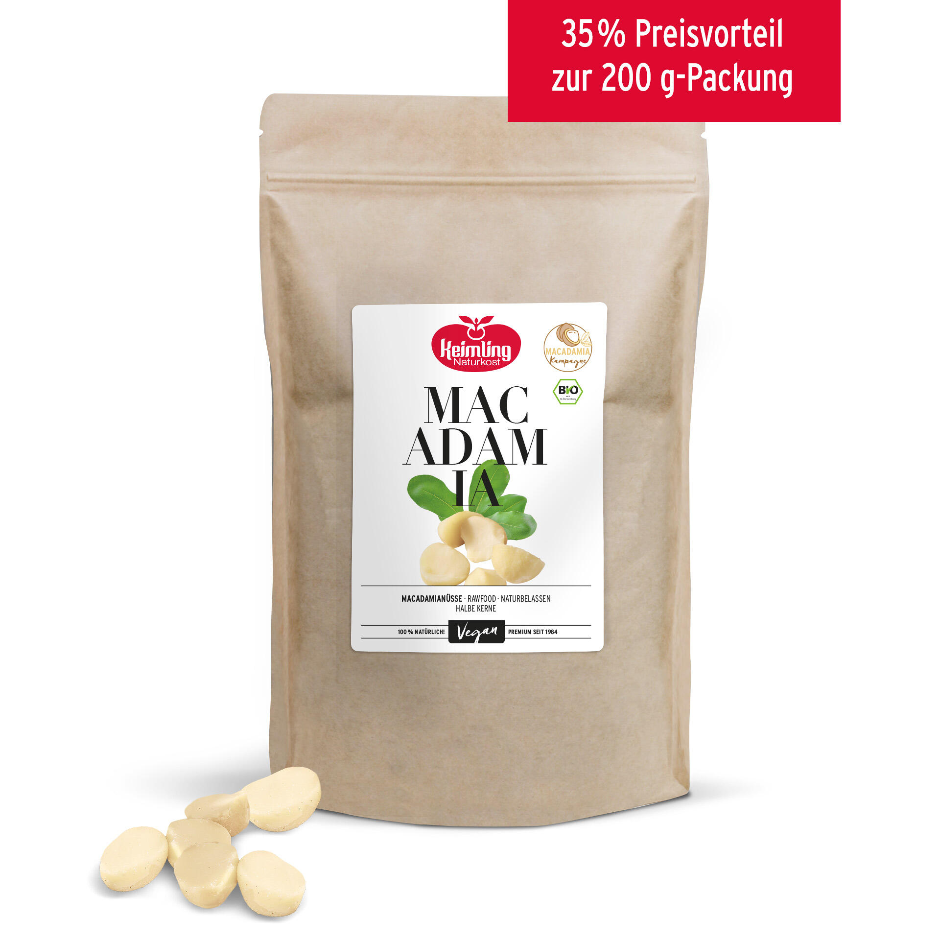 Macadamia, halbe Nüsse, bio 1 kg
