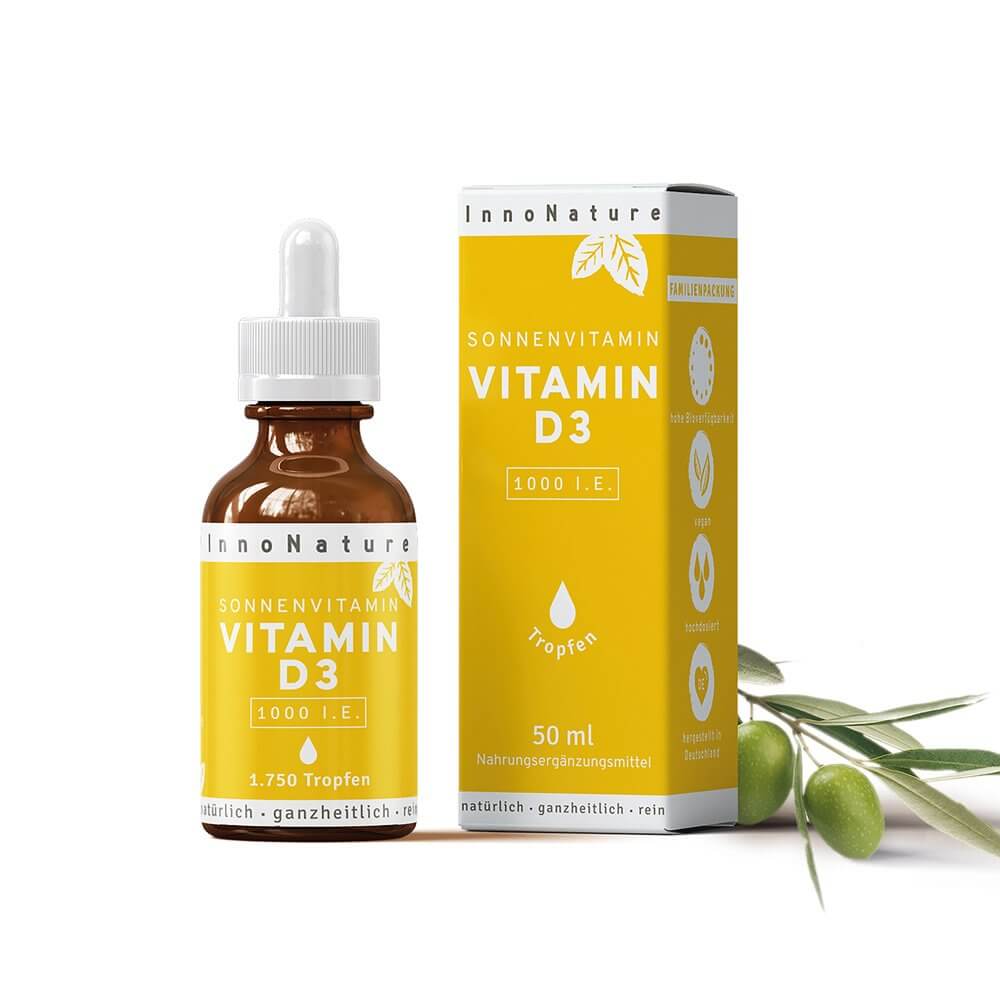 InnoNature Sonnenvitamin InnoNature Sonnenvitamin: Vitamin D3 Tropfen mit Verpackung