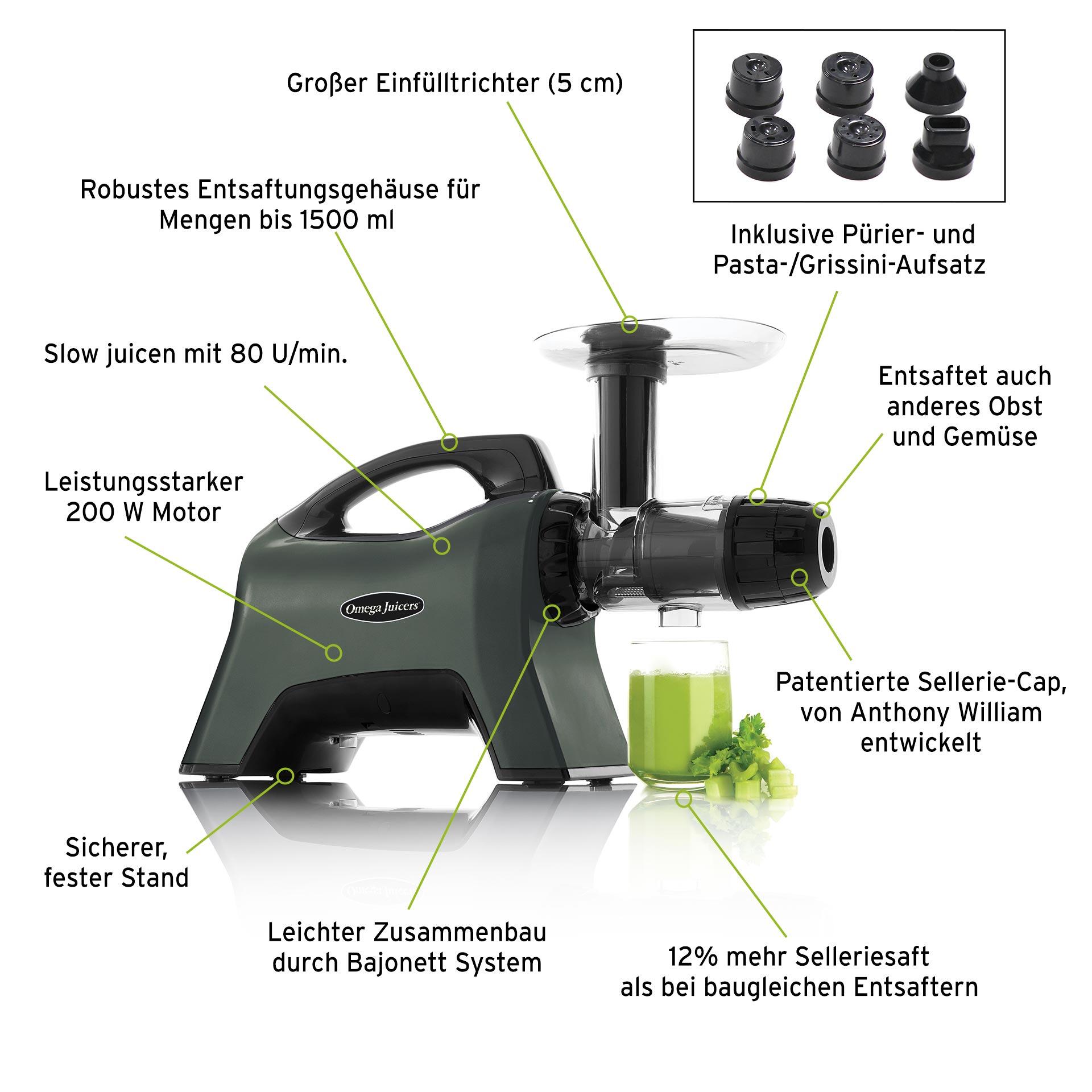 Omega Juicers MM1500 Gunmetal mit Schweizer Adapter online kaufen im