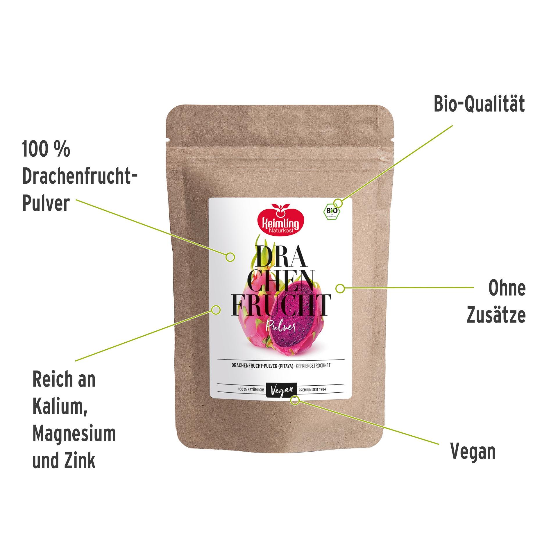 Drachenfrucht-Pulver Pitaya, bio 100 g