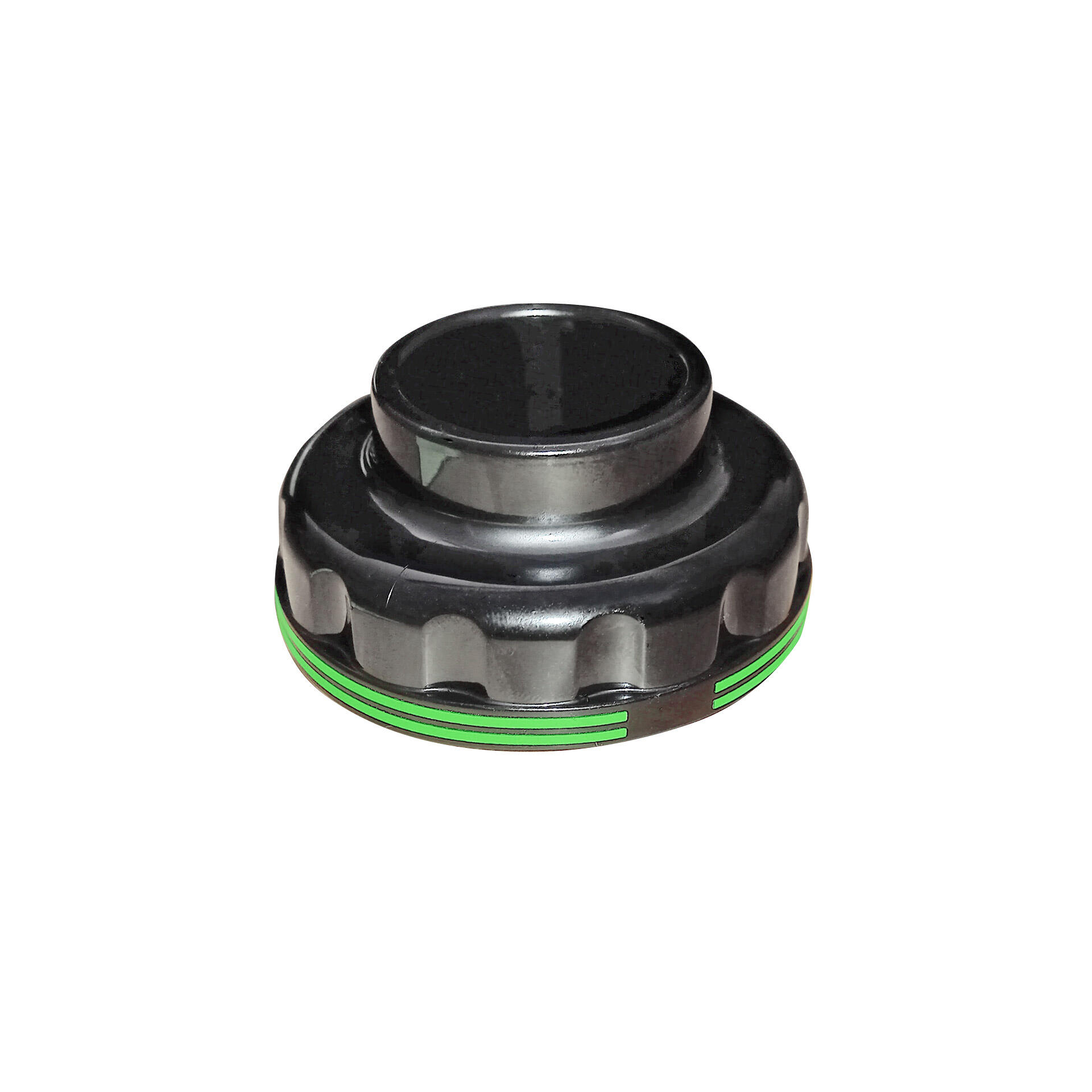 Schwarzer Selleriekappen-Aufsatz mit geriffeltem Rand und grünen Streifen, passend zur Verriegelungskappe des Sana Juicers EUJ-606.